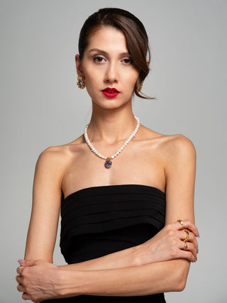 İnci ve Ametist Kadın Kolye