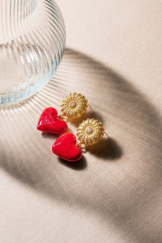 Nadine Kadın Kalpli Murano Cam Küpeler